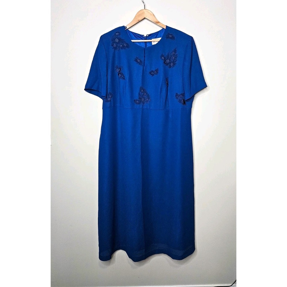 Jessica Howard Gown 20 Blue Floral Beaded Embroidered Crepe Cruise Event Evening